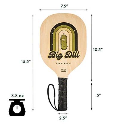 Big Dill Pickleball Paddle Set of 4 Wooden Rackets and Pickle Balls – Beginner Pickleball Kit with Balls & Carry Bag for Family, Group Play & Outdoor Games