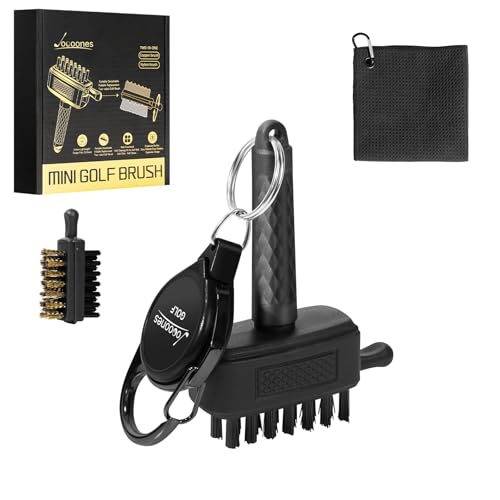 Golf Club Cleaning Kit Durable Mini Size Golf Club Brush and Towel Clean Leaving No Marks Fit for Multiple Situations Golf Club Bag Accessories Golf Gift - color: Black