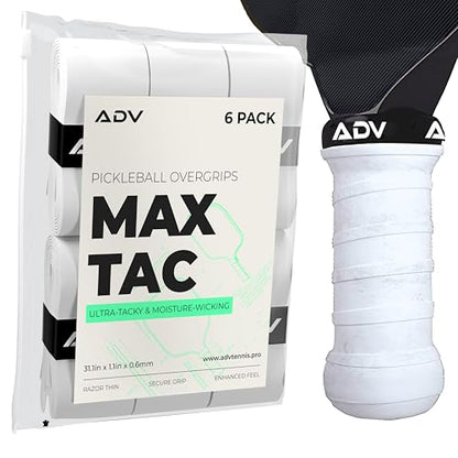 ADV MaxTac Tacky Pickleball Grip Tape - 3, 6, 12-Pack - Extremely Sticky Non-Slip Pickleball Overgrip - Razor-Thin & Easy to Use Pro Pickleball Paddle Grip Tape - color: 6-Pack White