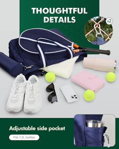 Tennis Bag for Women Men Tote Bag with Shoe Compartment & Wet Pocket, Fits 2 Rackets & 15.6” Laptop, Durable Sports Gym Overnight Weekender Bag with Fence Hook - color: Navy