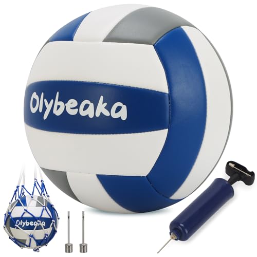 Official Size 5 PU Volleyball with Soft Touch for Indoor Outdoor, Waterproof & Durable Volleyball for Beach Park Games Gym Practice with Pump and Heavy Duty Mesh Bag - color: Blue