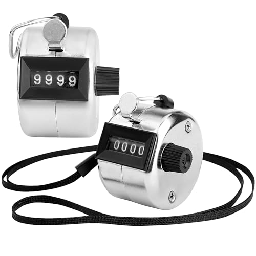 2 Pack Hand Tally Clicker Counter – 4 Digit Metal Mechanical Hand Counter with Lanyard for People Counting, Lap Tracking, Knitting, Pitch, Golf, Coaching, Umpire, Events