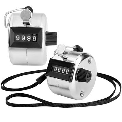 2 Pack Hand Tally Clicker Counter – 4 Digit Metal Mechanical Hand Counter with Lanyard for People Counting, Lap Tracking, Knitting, Pitch, Golf, Coaching, Umpire, Events