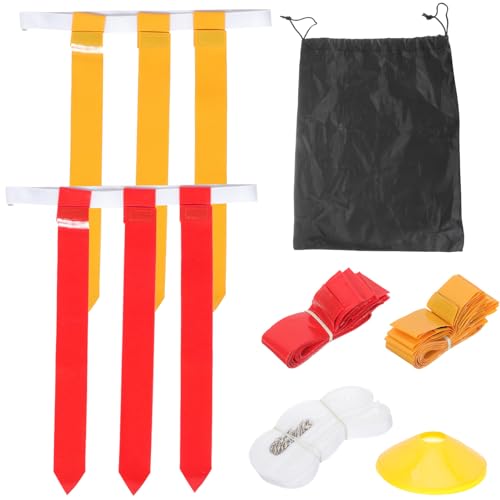 Football Waist Flag Set for Youth – Adjustable Rugby Belt 10 White Belts and 30 Red Yellow Flags Sports Football Game Equipment and Matches