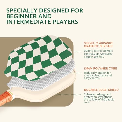Pickleball Paddles Set of 2/4- USAPA Approved Graphite/Fiberglass Pickleball Racket, 2 Pickleball Rackets, 4 Balls and 1 Portable Carry Bag, Aesthetic Pickle Ball Set for Men Women Beginners - color: 2 Wave Check | Gray | Graphite