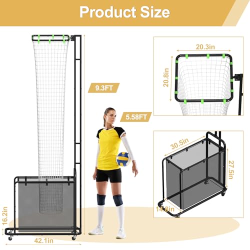 Volleyball Setter Training Equipment, Setting Trainer Net with Target Hoop, 5 Angles Adjustable, Height Adjustable for Serving Spiking Drills System with Ball Collection Bag