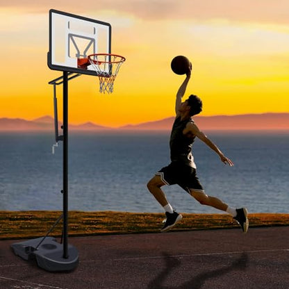 Portable Basketball Hoop, 7-10ft Height Adjustable Basketball Goal System for Youth Adults, Shatterproof Backboard & Crank Handle, Outdoor Basketball Hoop for Driveway