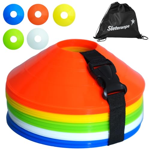 Pro Disc Cones (Set of 50) – Soccer Cones for Training with Drawstring Bag & Strap – Agility Cones for Basketball, Football, and Sports Drills