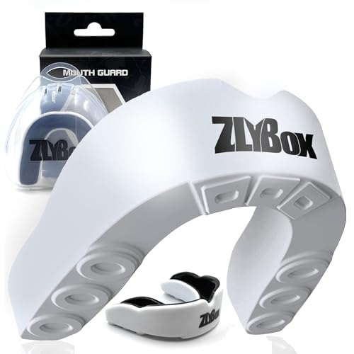 Dual-Layer Sports Mouth Guard for Adults & Youth with Case - Dental Protection for Boxing, Football, MMA, Hockey, Basketball, Lacrosse & All Contact Sports(White Black) - color: White Black
