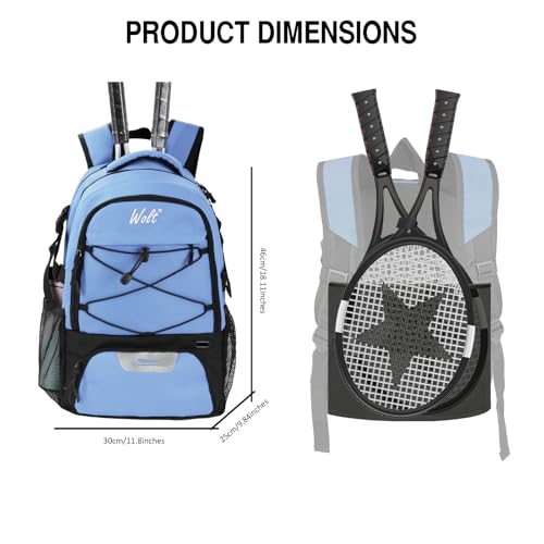 WOLT Tennis Bag - Large Tennis Racket Backpack for Men & Women - Ventilated Shoe Compartment - Holds 2 Rackets
