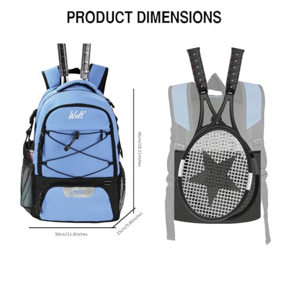 WOLT Tennis Bag - Large Tennis Racket Backpack for Men & Women - Ventilated Shoe Compartment - Holds 2 Rackets