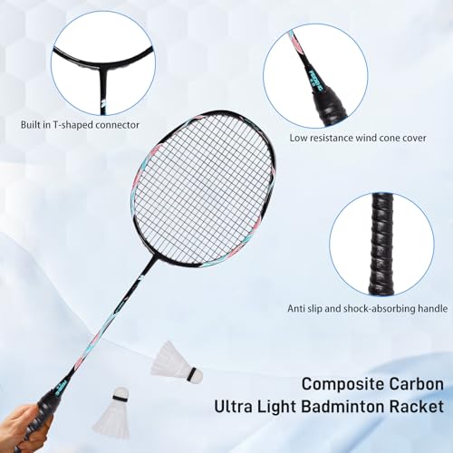 Badminton Rackets,Badminton Racket Set,Both Offensive and Defensive,Composite Carbon Ultra Light 82g Professional Training Racket,Including 2 Rackets,2 Shuttlecocks,and 1 Bag - color: FD-black