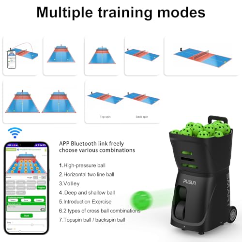 PP Smart Pickleball Machine – Automatic Pickleball Launcher with APP & Remote, 80+Ball Capacity, Adjustable Speed, Spin & Frequency, 4–6Hr Battery for Indoor & Outdoor Training - color: Black