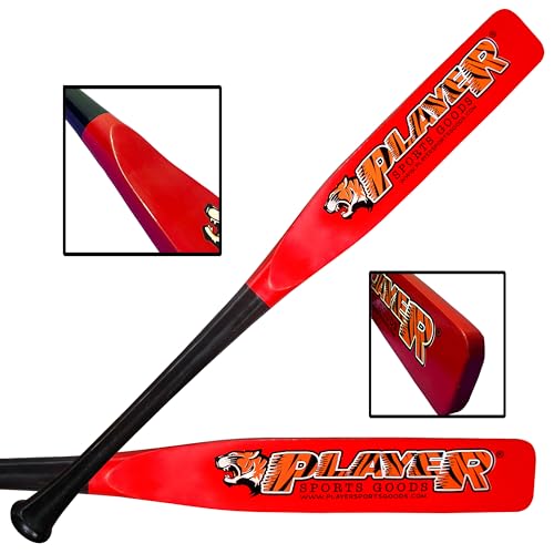 31" High-Grade Pro Maple Flat Half Paddle Training Baseball & Softball Bat in 31"/20 oz/Flat Barrel:2.75" for Professional Players in Black Handle & Red Barrel by Player Sports Goods LLC