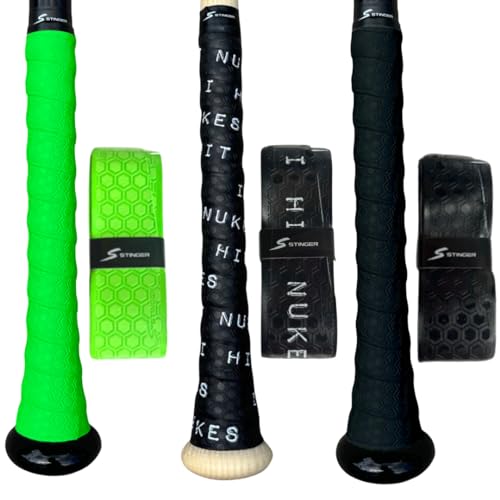 Stinger Sports Premium Polymer Bat Grip (Baseball and Softball) - color: 3-Pack: Optic Green/Black/I Hit Nukes