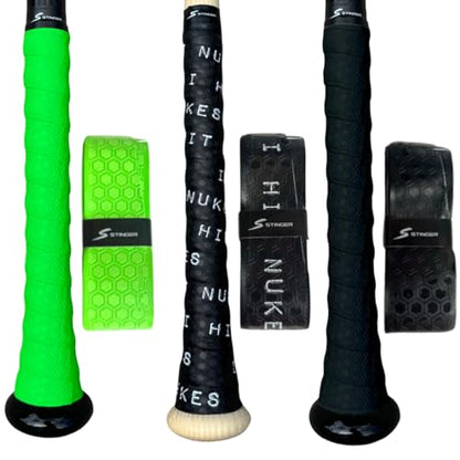 Stinger Sports Premium Polymer Bat Grip (Baseball and Softball) - color: 3-Pack: Optic Green/Black/I Hit Nukes