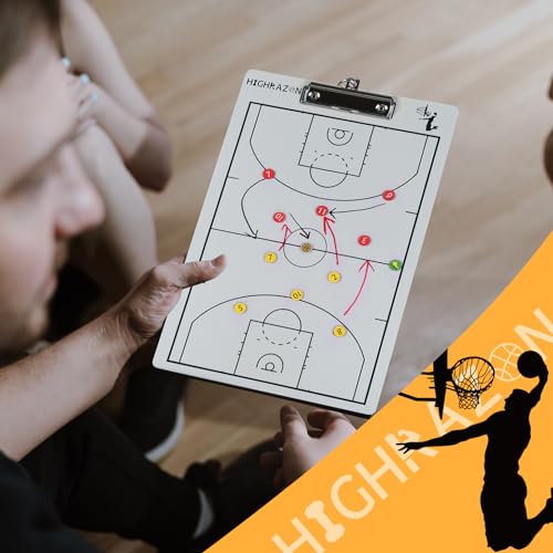 Magnetic Basketball Coaches Clipboard, White Double-Sided Dry Erase Coach Board, Tactics Whiteboard with Color Magnetic Sticker and 2 Marker for Coaches Gift - style: Basketball-B