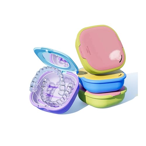 Retainer Case Compatible with Invisalign - Denture Mouth Guard Aligner Holder with Vent Holes and Mirror Travel Friendly Retainer Container for Students & Women(1pcs) (Cyan) - color: Cyan