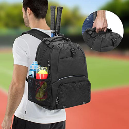 Tennis Backpack for 2 Rackets, Tennis Bag with Separate Ventilated Shoe Space for Tennis/Pickleball/Badminton/Squash Racquet and Accessories