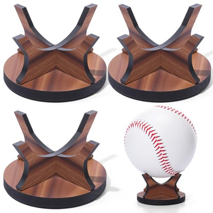 Sumind 3 Pcs Walnut Small Ball Stand Holder Sport Ball Display Rack Baseball Display Stand with 3 Pieces Non-slip Rubber Pads for Baseball Golf Softball Tennis Spheres, Wood - color: Wood
