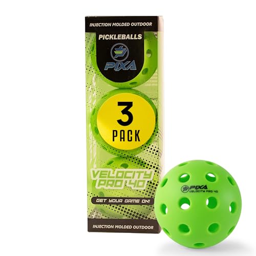 Outdoor Pickleballs – USAPA Approved 40-Hole, Crack-Resistant, Rotationally Molded for All Courts – High Visibility Bright Green or Yellow – PIXA Velocity Pro 40 (3, 6, or 12 Pack) - color: Bright Green, size: 3 Pack