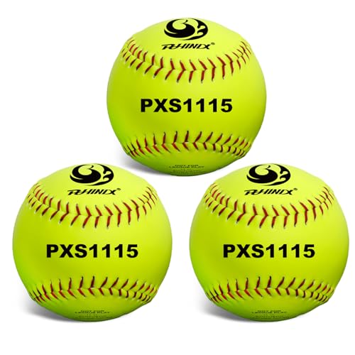 PHINIX Slow-Pitch Softballs Cork Core 11" & 12" Options Great for Practice + Training - size: 11 Inch, style: Bag of 3