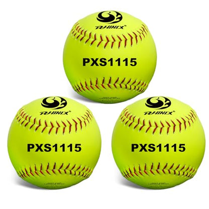 PHINIX Slow-Pitch Softballs Cork Core 11" & 12" Options Great for Practice + Training - size: 11 Inch, style: Bag of 3