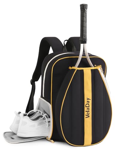Quilted Tennis Bag for Women Men- Large Tennis Backpack Holds 2 Rackets with Ventilated Shoe Compartment & Wet Pocket - color: Black