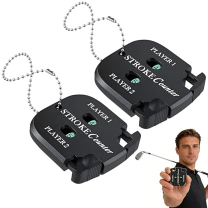 2Pcs Golf Stroke Counter, 2-Player Golf Counter Clicker with Hanging Rope, Shockproof Mini Portable Stroke Counter for Your Golf, Outdoor Sports, Different Kinds of Competitions and Games(Black)