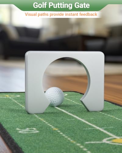 Putting Game,Golf Putting Mat with Three-Track,Indoor Green Putting Game Set, Anti-Slip Backing Golf Putting Green Include 1 Club, 2 Balls, 1 Gate, 1 Portable Storage Box for Indoor/Outdoor