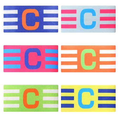 6PCS Soccer Captain Armband, Adjustable Elastic Arm Bands for Football Basketball Player, Nylon Wristband for Adult Youth