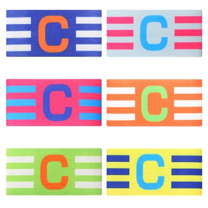 6PCS Soccer Captain Armband, Adjustable Elastic Arm Bands for Football Basketball Player, Nylon Wristband for Adult Youth