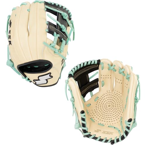 SSK Z5 Craftsman Infield Baseball Glove – 11.25” - 11.5” - 11.75” - 12” – Right & Left Hand Throw - color: Camel/Black/Mint, size: 11.5" - Right Hand Throw