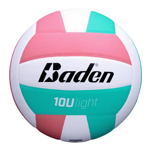 Baden | 10U Light | Official Size, 2 oz Lighter Entry Level Youth Indoor Volleyball | PU Composite, Extra Foam Backing, Reduce Sting - color: Pink/Teal