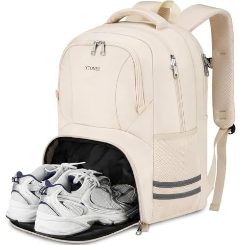 Ytonet Gym Backpack For Women Men, Travel Backpack With Shoe Compartment, Sport Water Resistant Carry on Bag Fit 15.6 Inch Laptop, Camping, Workout, Hiking, College, Beige - color: Beige, size: 15.6 inch