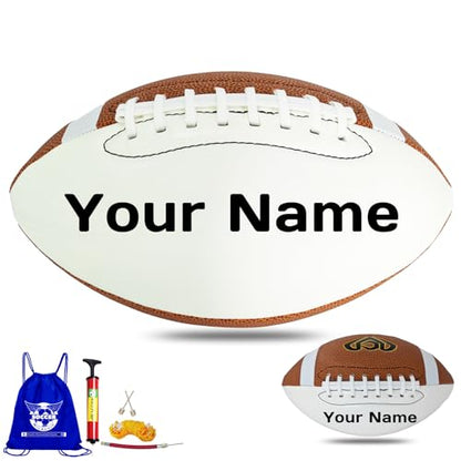 Personalized Football - Customize Your Name, Logo, Text on Great Grip Composite Leather Ball - Gift for Youth, Men, Women - color: Brown (white panel), size: Official Size 9