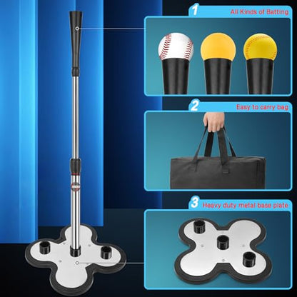 Heavy Duty Baseball and Softball Portable Baseball Tee.10lb Heavy Weight Base. Professional Hitting Tee for Baseball/Softball. Easy Height Adjustment (23"-45") - color: 3 Position