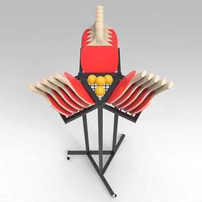 Sports Ball Organizer Holder Shelf Mobile Pingpong Balls & Racket Rack, Sturdy Table Tennis Equipment Storage Stand for Training Hall/Game Room/Garage Display, Save Space