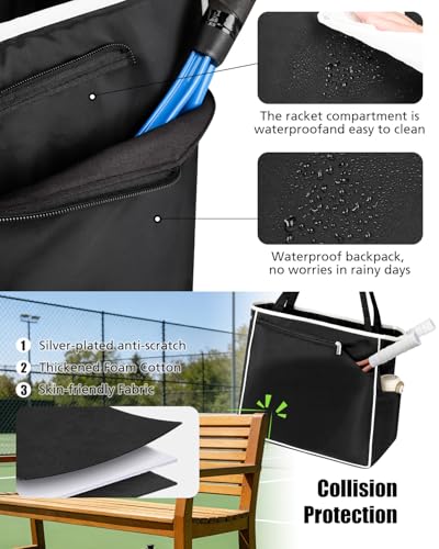 Tennis Tote Bag for Women, Lightweight Waterproof Tennis Racket Bag Holds 2 Rackets, Pickleball Bag, Large Sports Tote