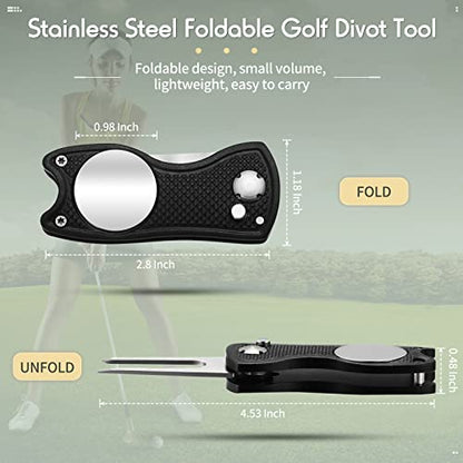 Skylety 6 Packs Golf Repair Tool Stainless Steel Foldable Golf Divot Tool Magnetic Button Ball Marker - color: Black, Silver, Gray