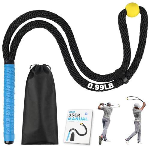 Weighted Premium Golf Rope Swing Trainer, Professional Golf Swing Rope, Warm-Up Training Tempo Aids with Ball and Grip to Improve Speed, Rhythm, Flex & Strength for All-Level Golfers - color: Black