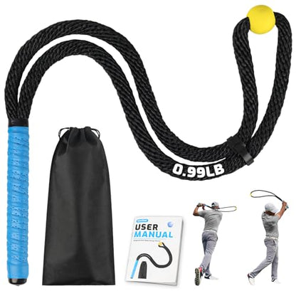 Weighted Premium Golf Rope Swing Trainer, Professional Golf Swing Rope, Warm-Up Training Tempo Aids with Ball and Grip to Improve Speed, Rhythm, Flex & Strength for All-Level Golfers - color: Black