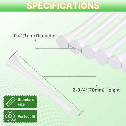 Bamboo Golf Tees 1000/500 PCS 2-3/4 & 3-1/4 inch Length | Professional Natural Bamboo Golf Tees, Durable and Low Friction