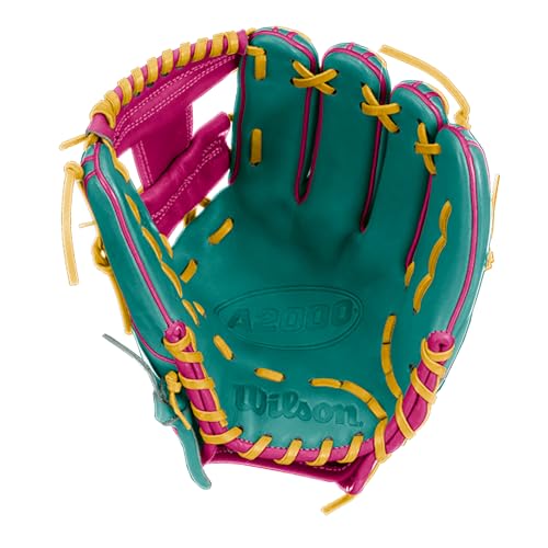 Wilson A2000 1786 Baseball Glove, Right Hand Throw, Infield Series - Exclusive Edition - color: Teal/Flaming Pink/Yellow