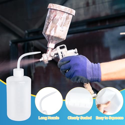 25 Pcs Spray Gun Cleaning Kit, 4 Pcs 500ML Bottle and 21 Pcs Spray Paint Gun Cleaning Brushes, Plastic Squeeze Wash Bottle, Airbrush Clean Set for Spray Guns Suction Gravity Pressure Feed