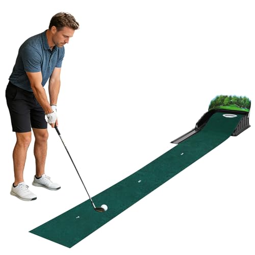 Auto Ball Return Putting Green 102 in, Golf Putting Mat with Distance Markers, Indoor/Outdoor Portable Trainer, Synthetic Fiber for Home/Office
