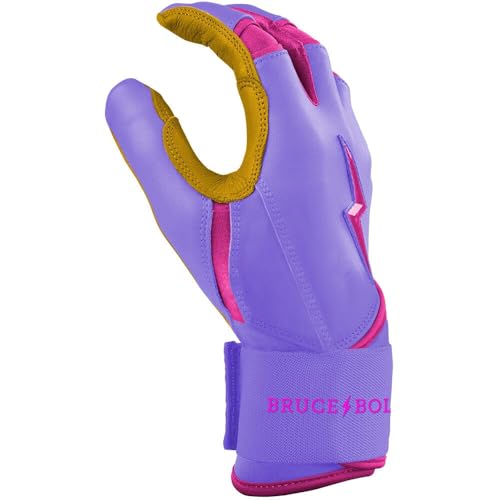 BRUCE BOLT Signature Series Long Cuff Batting Gloves - Pro-Athlete Collection - Adult & Youth Sizes - color: Bader Lavender, size: Small