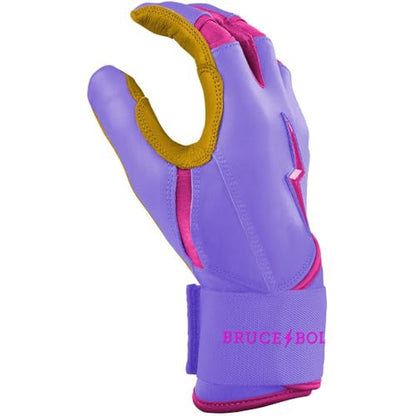 BRUCE BOLT Signature Series Long Cuff Batting Gloves - Pro-Athlete Collection - Adult & Youth Sizes - color: Bader Lavender, size: YTH XLarge