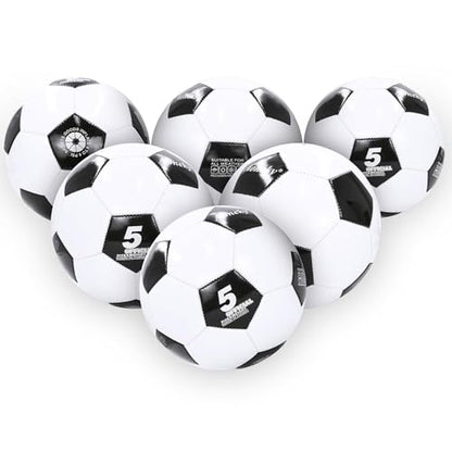 Aoneky Adult Size 5 Traditional Soccer Ball - Ships Deflated, Pump Included - color: White/Black, style: 6-Pack Deflated Ball with Pump