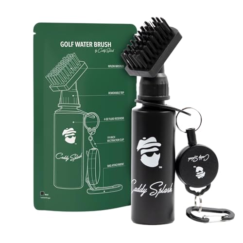 Caddy Splash Golf Club Brush Cleaner with Water - Heavy Duty Retractable Clip- Squeeze Bottle for Easy Cleaning with Nylon Bristles- Holds 4 Oz Water - Golf Accessories for Men- USA Company
